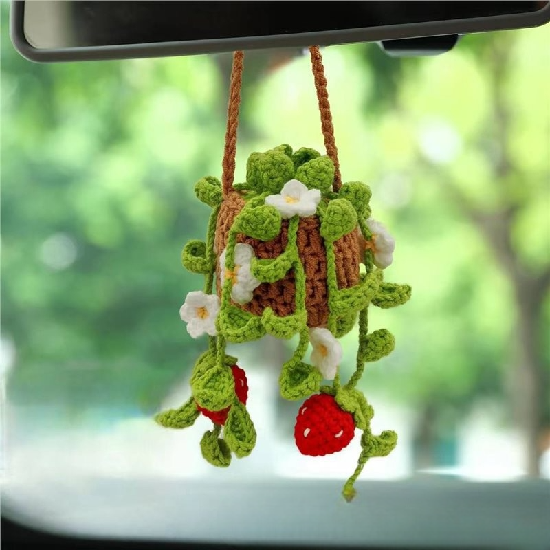 Crochet Lily of The Valley Car Hanging: Handmade Car Mirror Decor - 