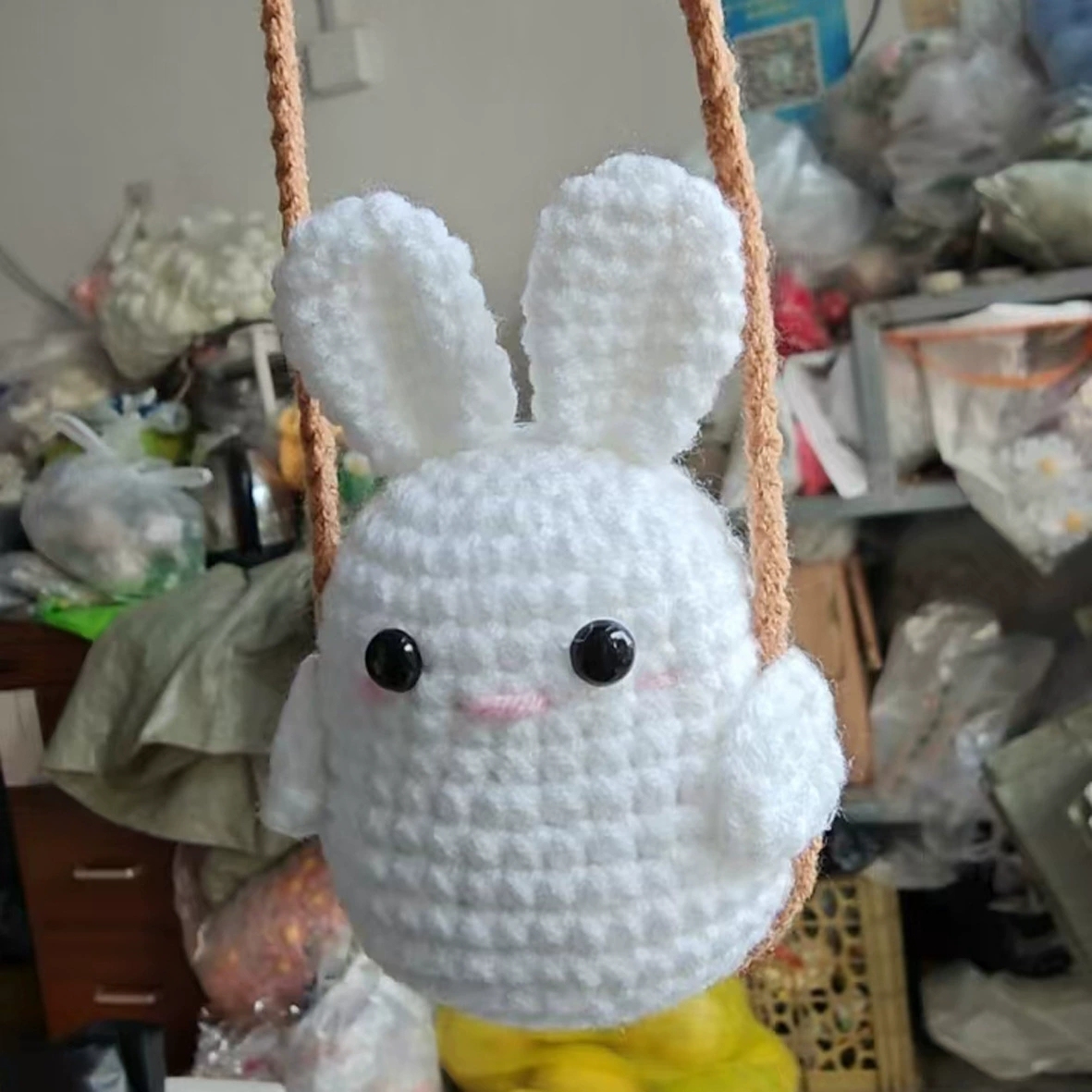 Adorable Crochet Frog on a Swing - Whimsical Handmade Car Hanging Charm, Cute Baby Duck Crochet - 