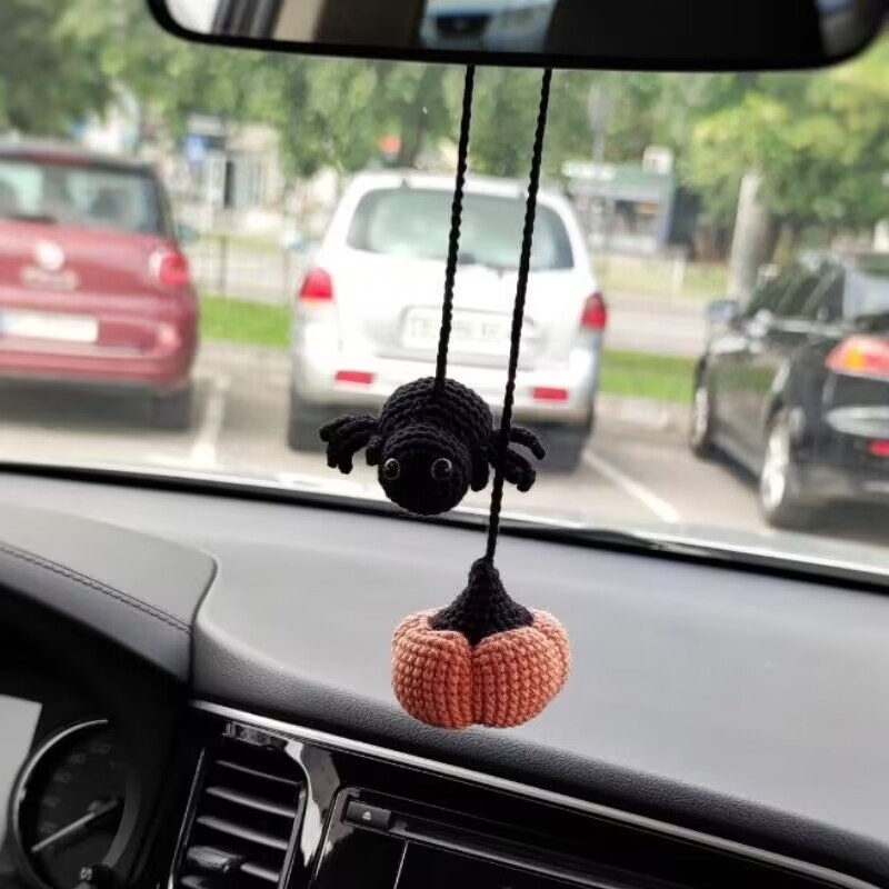 Crochet Bat Car Charm: Halloween Rearview Mirror Decoration - 
