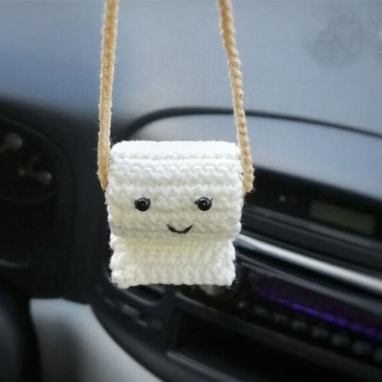 Crochet Bat Car Charm: Halloween Rearview Mirror Decoration - 