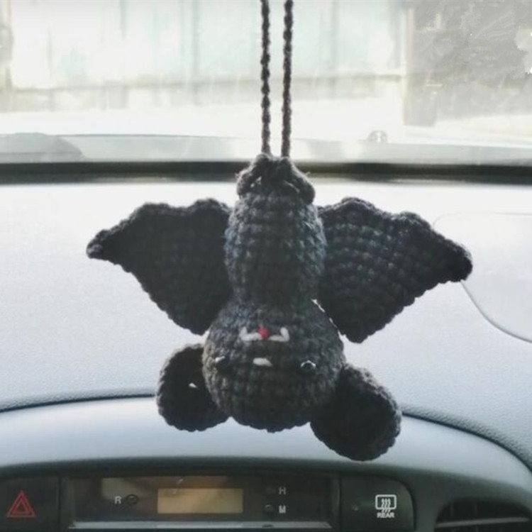Crochet Bat Car Charm: Halloween Rearview Mirror Decoration - 