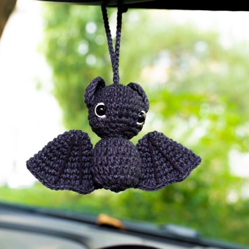 Crochet Bat Car Charm: Halloween Rearview Mirror Decoration - 
