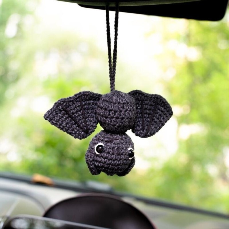 Crochet Bat Car Charm: Halloween Rearview Mirror Decoration - 