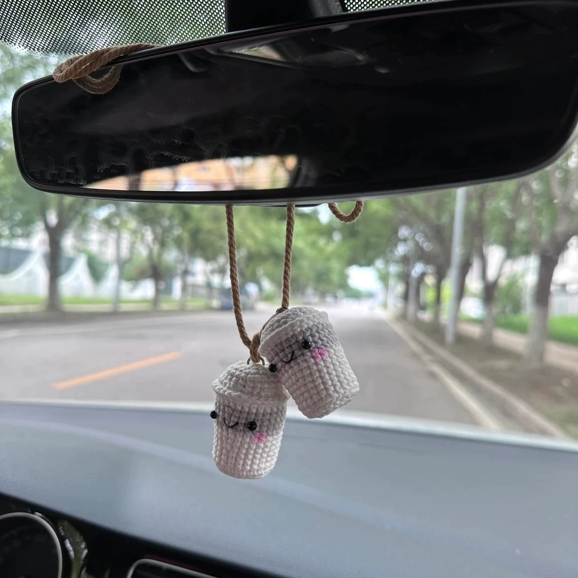 Crochet Bat Car Charm: Halloween Rearview Mirror Decoration - 