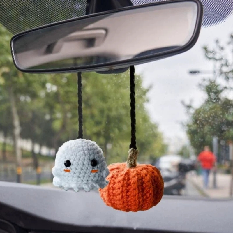Crochet Bat Car Charm: Halloween Rearview Mirror Decoration - 