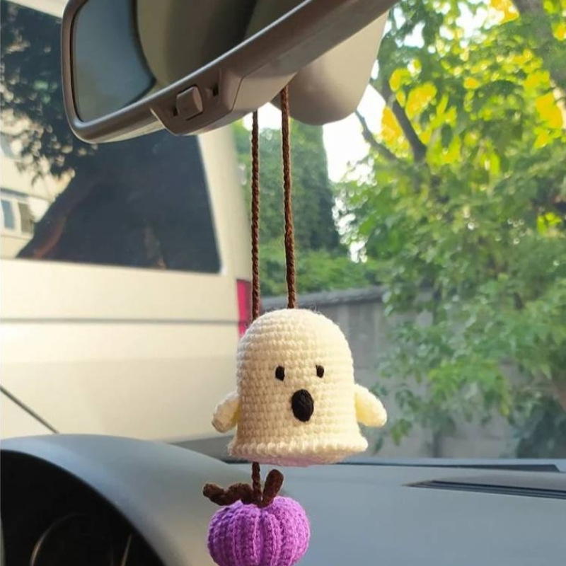 Crochet Bat Car Charm: Halloween Rearview Mirror Decoration - 