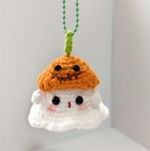 Handmade Halloween Crochet Car Accessories Pumpkin Decor Rear Mirror Hanger fall autumn ghost, cute hanging amigurumi holiday swing ornament - 