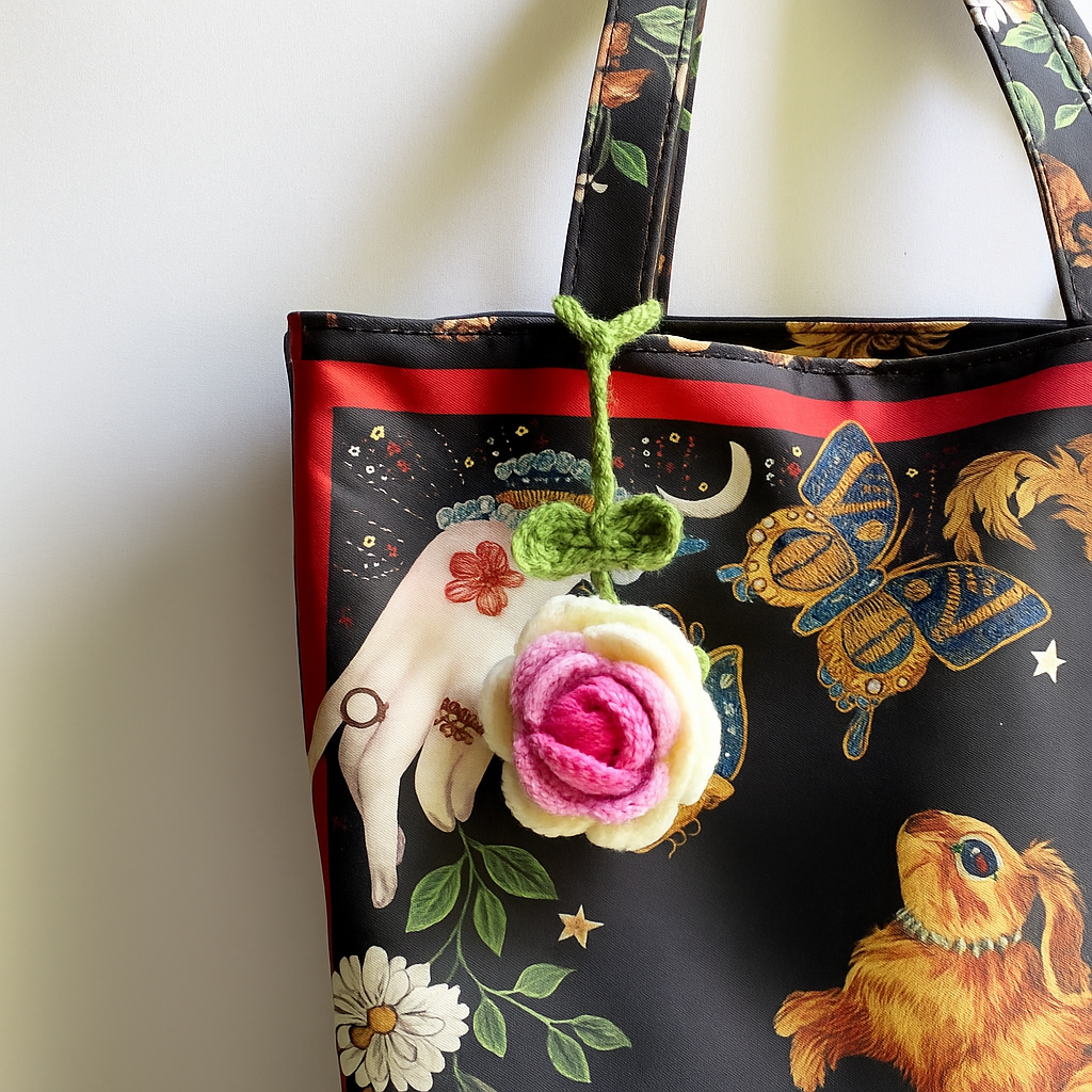 Crochet Cherry Car Mirror Hanging: Handmade Knitted Car Accessory - 