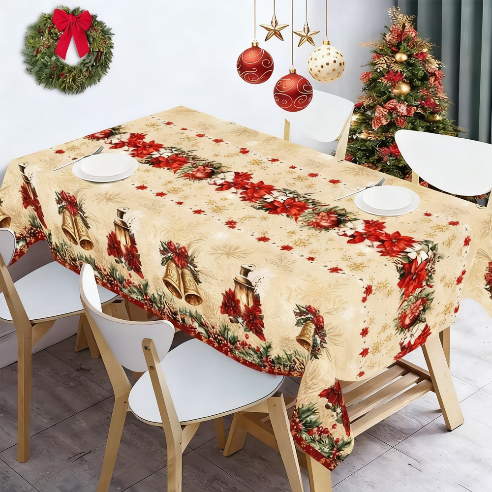 Christmas New Arrival Tablecloth, Digital Printed Festive Dining Table Cover, Holiday Home Decoration