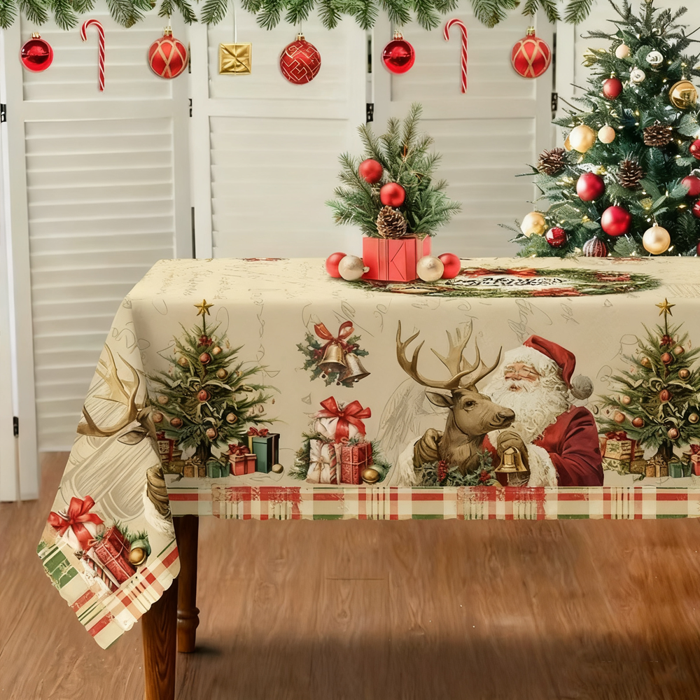 Christmas New Arrival Tablecloth, Digital Printed Festive Dining Table Cover, Holiday Home Decoration