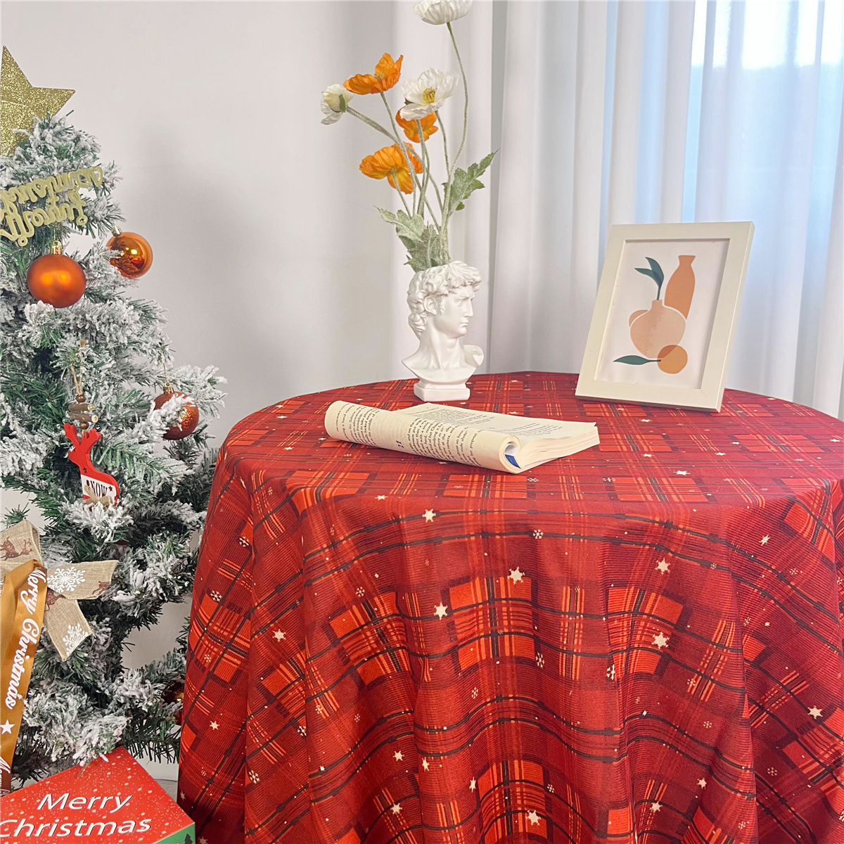 Christmas New Arrival Tablecloth, Digital Printed Festive Dining Table Cover, Holiday Home Decoration
