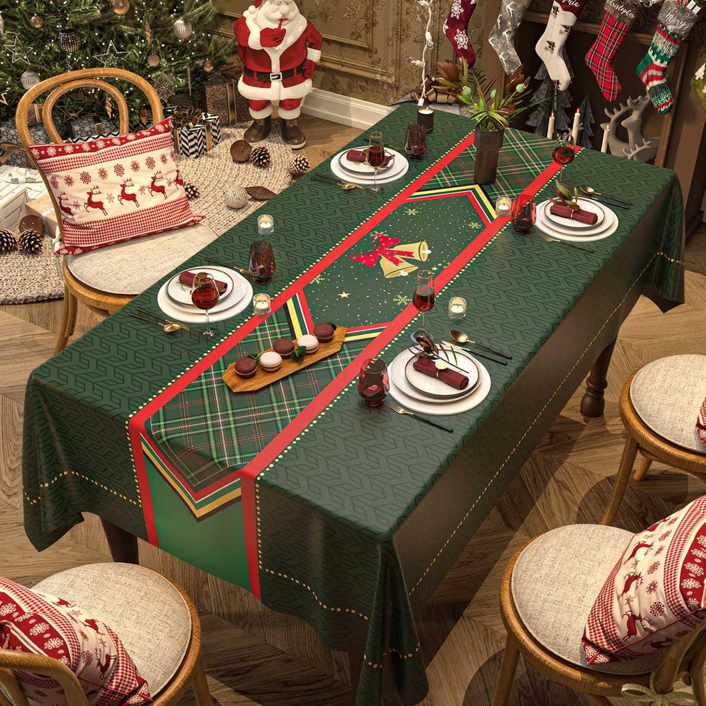 Christmas Tablecloth Digital Printed Festive Dining Table Cover Holiday Home Decoration