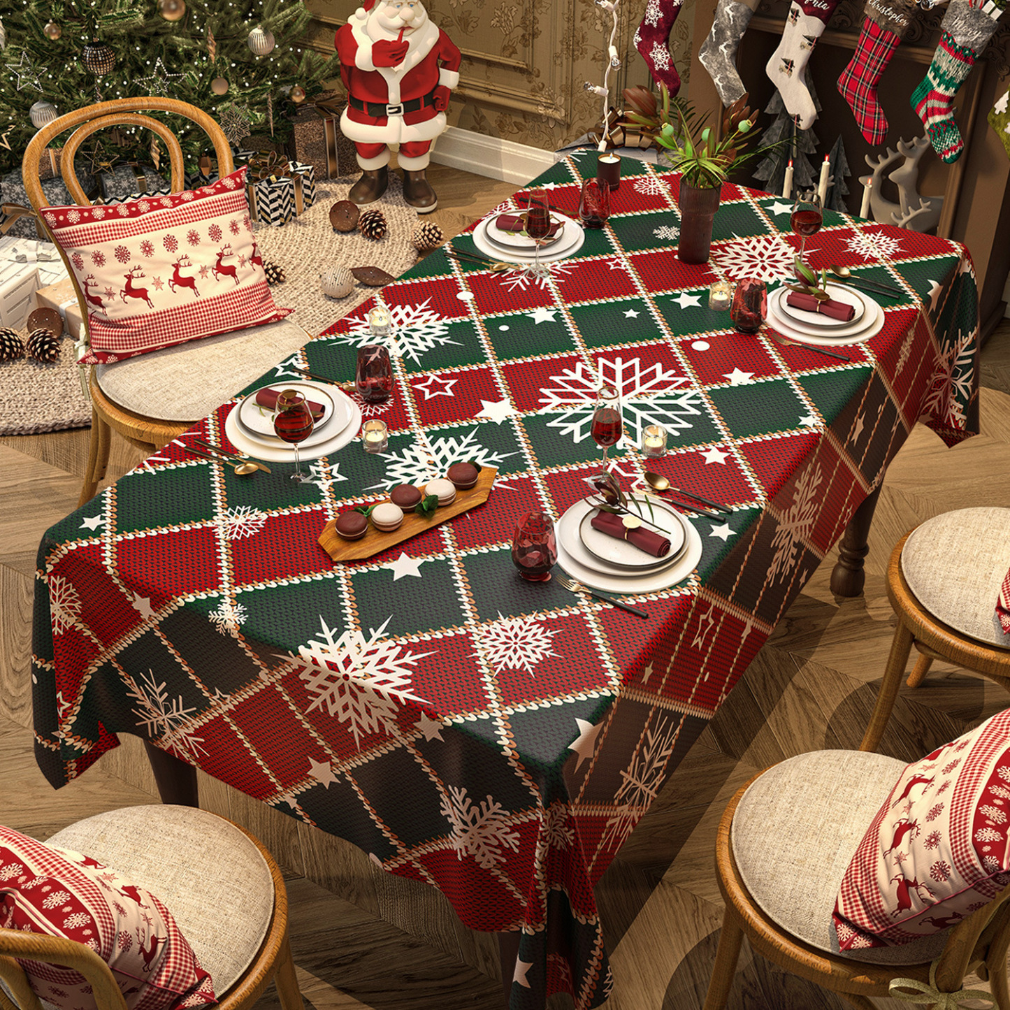 Christmas Tablecloth Digital Printed Festive Dining Table Cover Holiday Home Decoration