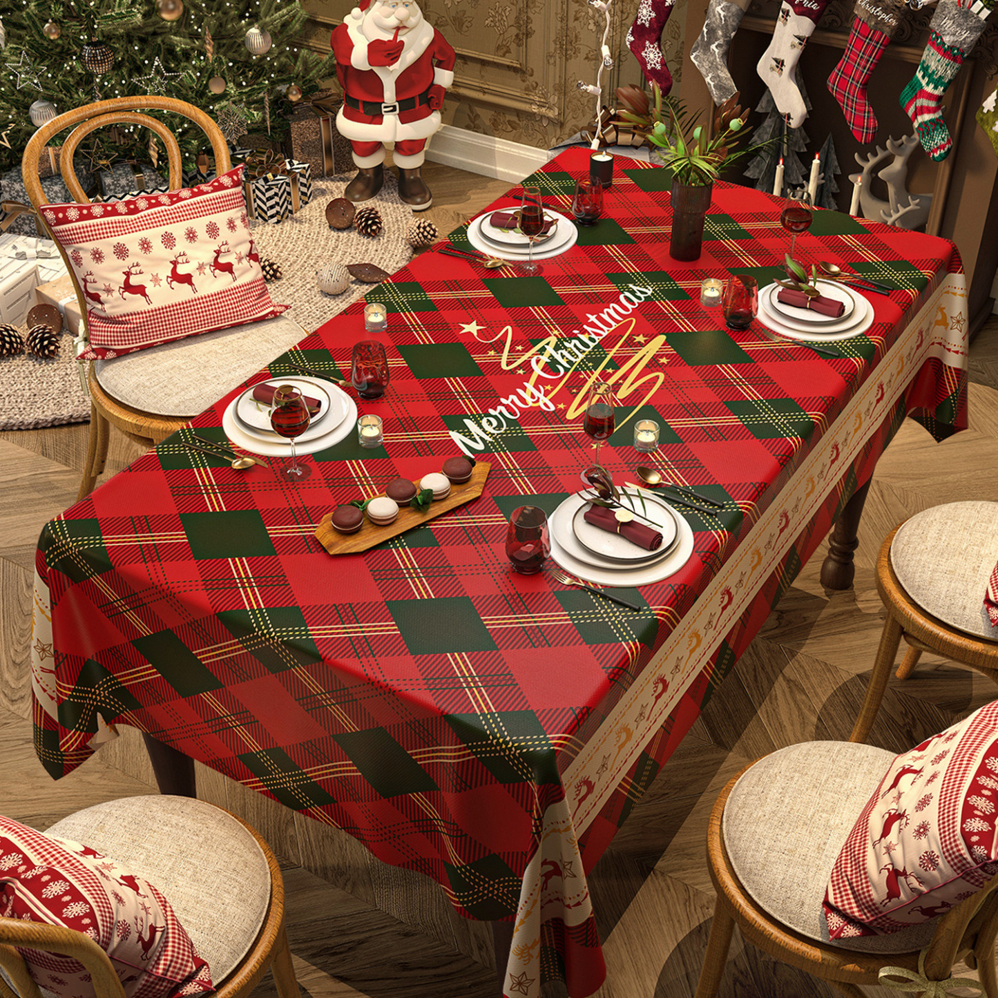 Christmas Tablecloth Digital Printed Festive Dining Table Cover Holiday Home Decoration