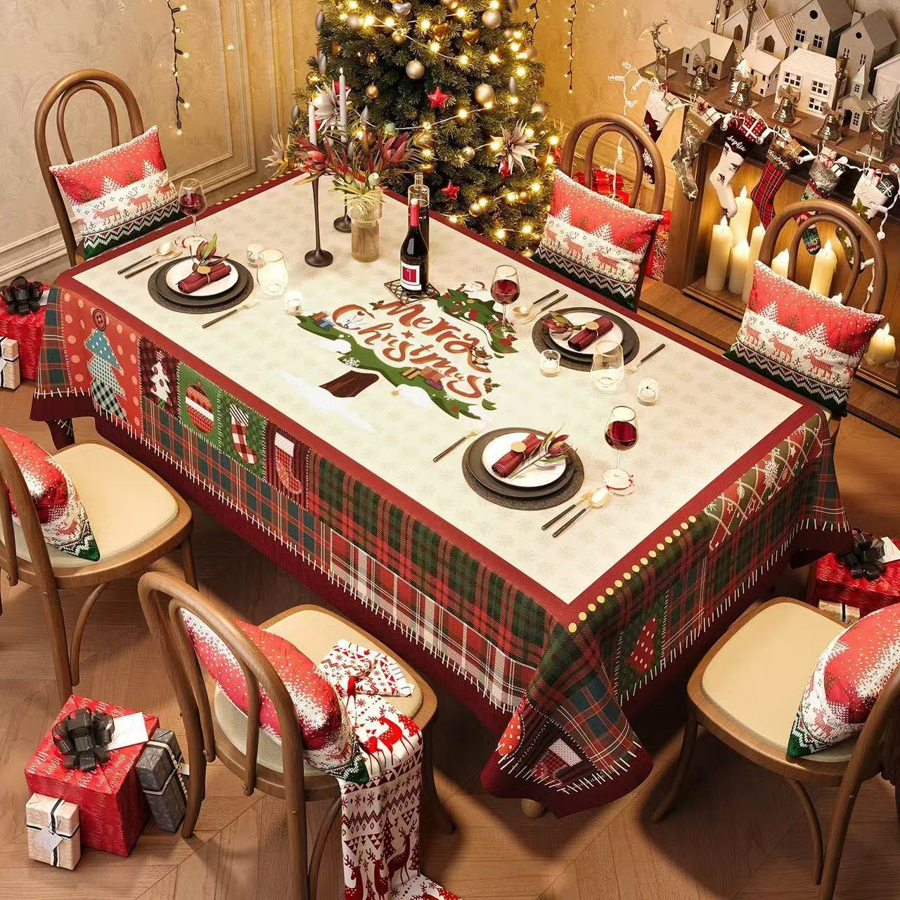 Christmas Tablecloth Digital Printed Festive Dining Table Cover Holiday Home Decoration