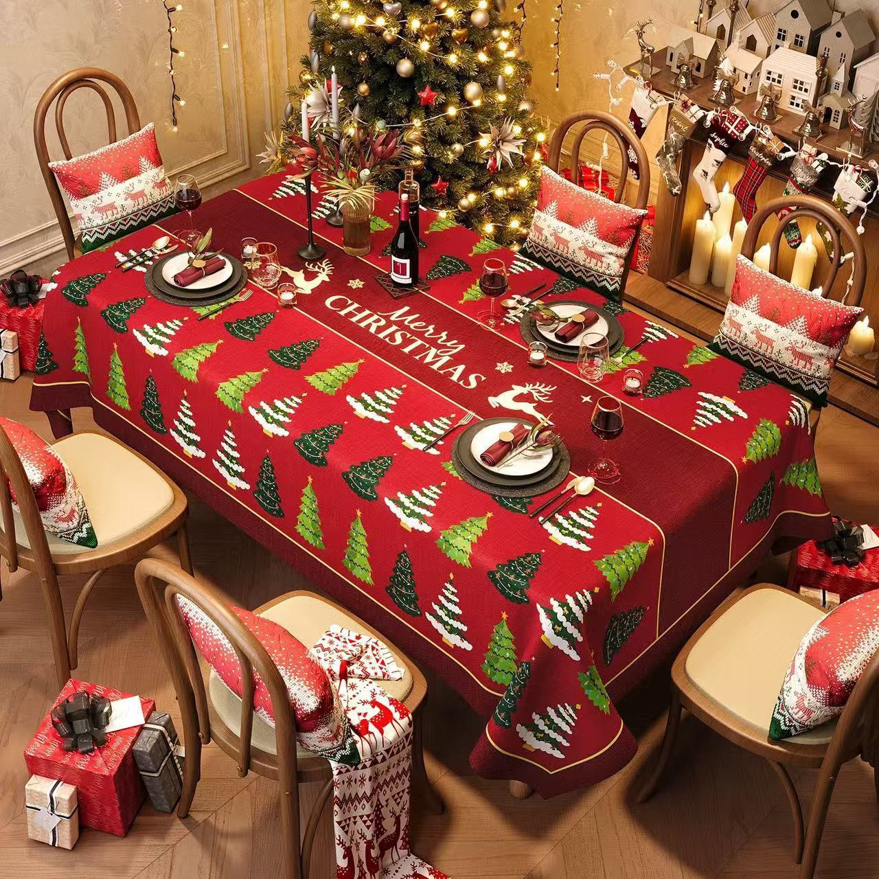 Christmas Tablecloth Digital Printed Festive Dining Table Cover Holiday Home Decoration