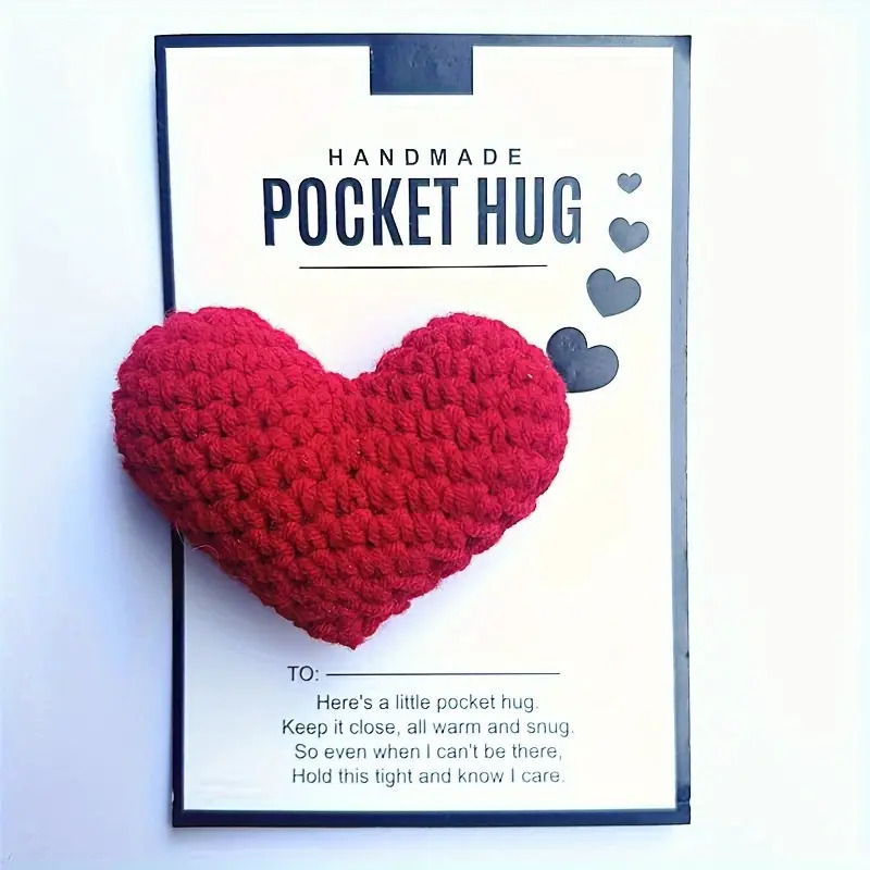 Red Heart Handmade Crochet Greeting Card Valentine’s Day 3D Knitted Card, Romantic Gift for Her - 