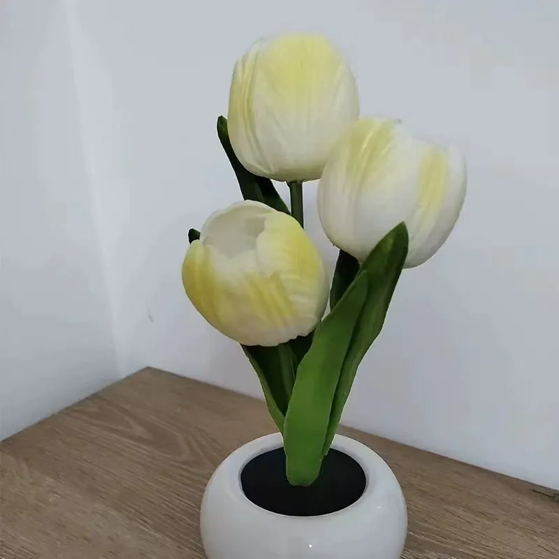 Contemporary Creative Tulip Flower Ceramic PU USB LED Table Lamp For Bedroom