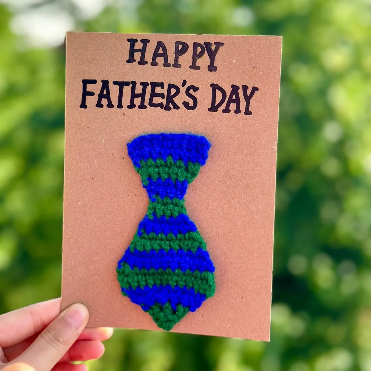 Father's Day Blue Tie Greeting Card Handmade Crochet Greeting Card 3D Knitted Card
