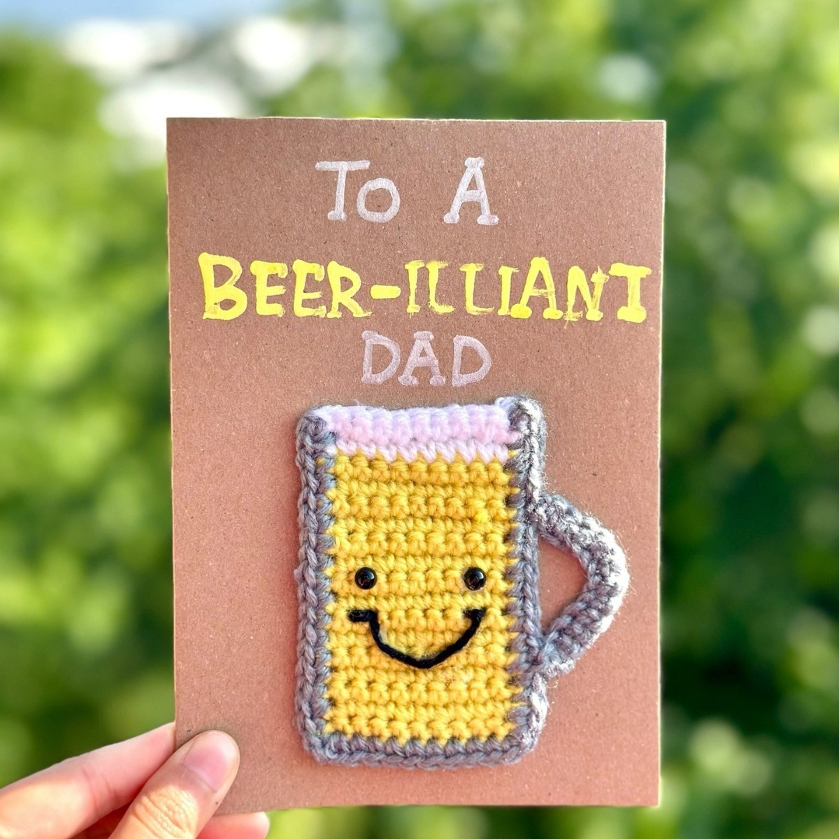 Father's Day Beer Greeting Card Handmade Crochet Greeting Card 3D Knitted Card