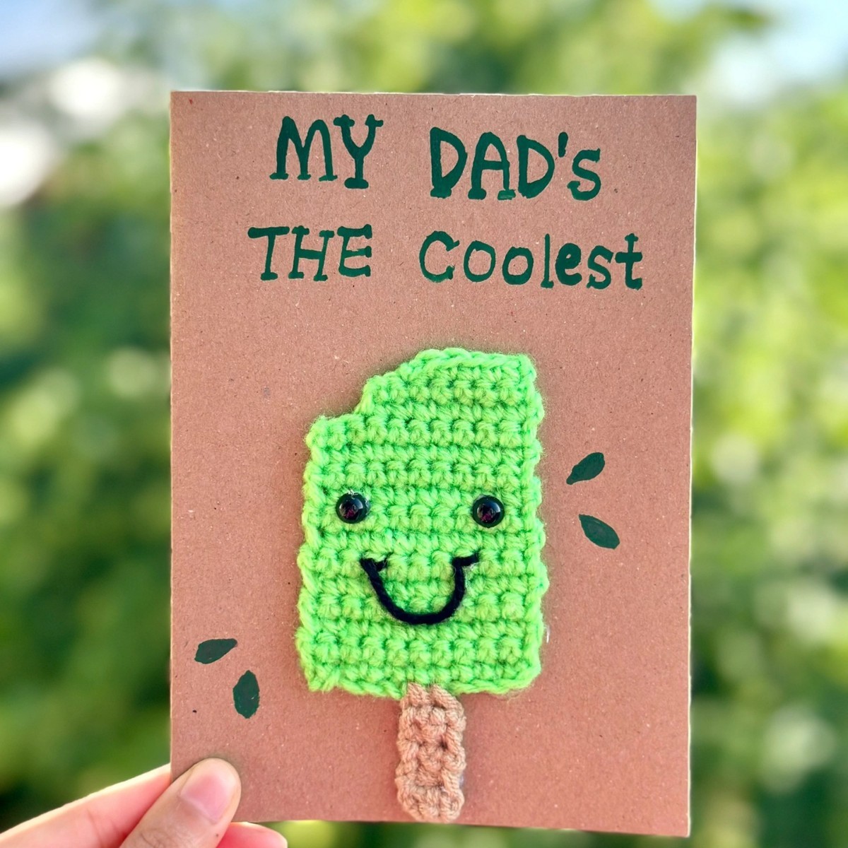 Father's Day green ice cream Greeting Card Handmade Crochet Greeting Card 3D Knitted Card