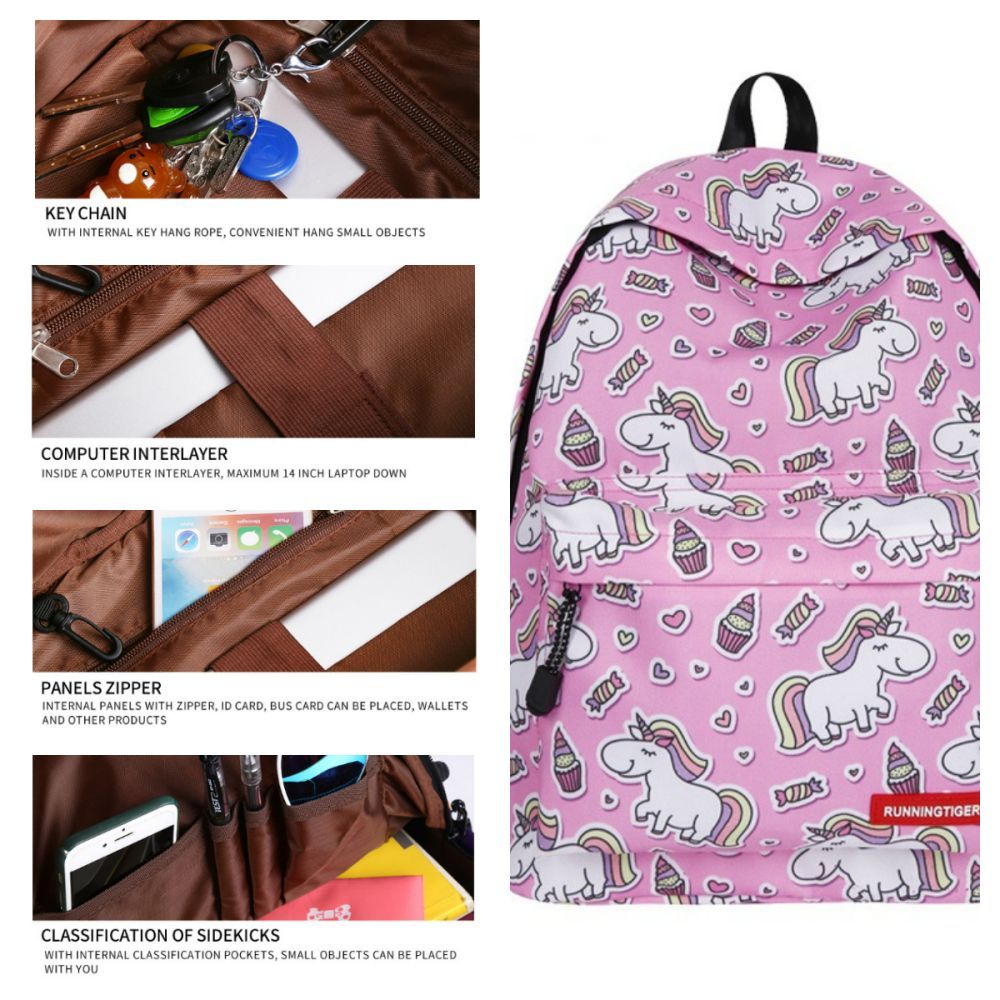 School Backpack Unicorn Bookbag Lightweight School Bag for Boys Girls - 