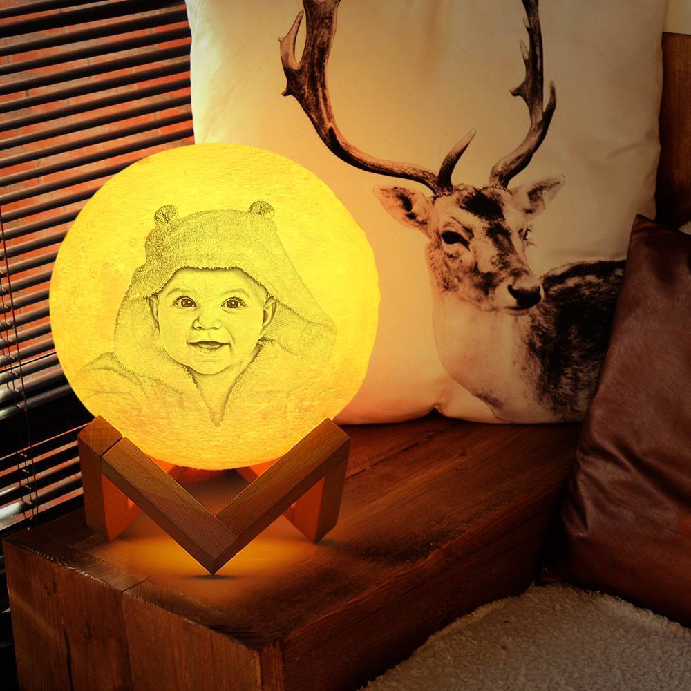 Moon Light Lamp 3D Printing Photo&Engraved Words Touch 3 Colors