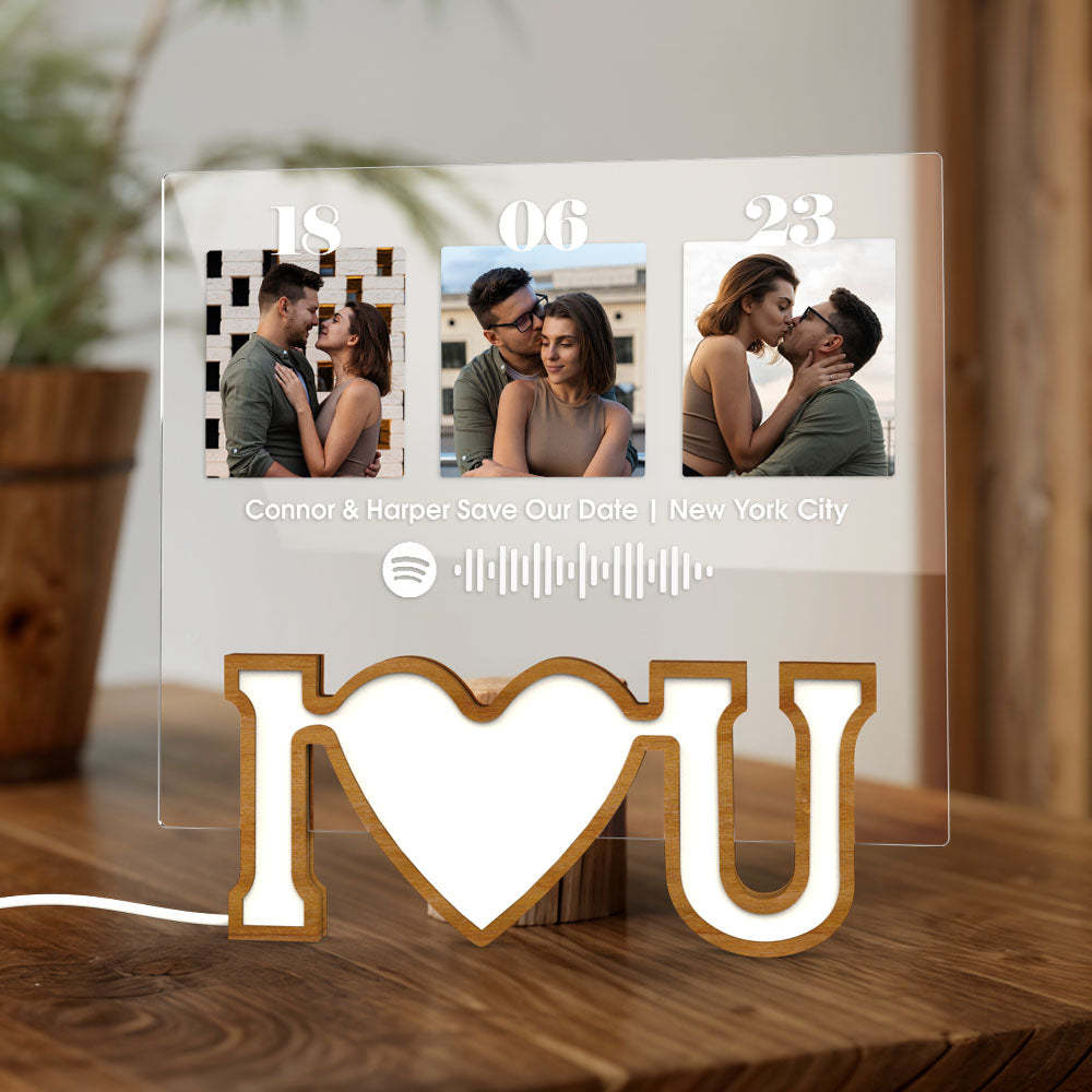 Valentine Gift Personalized Photo Plaque Custom Night Light LOVE Night Light Spotify Plaque Lamp with Spotify Code - Myphotowallet