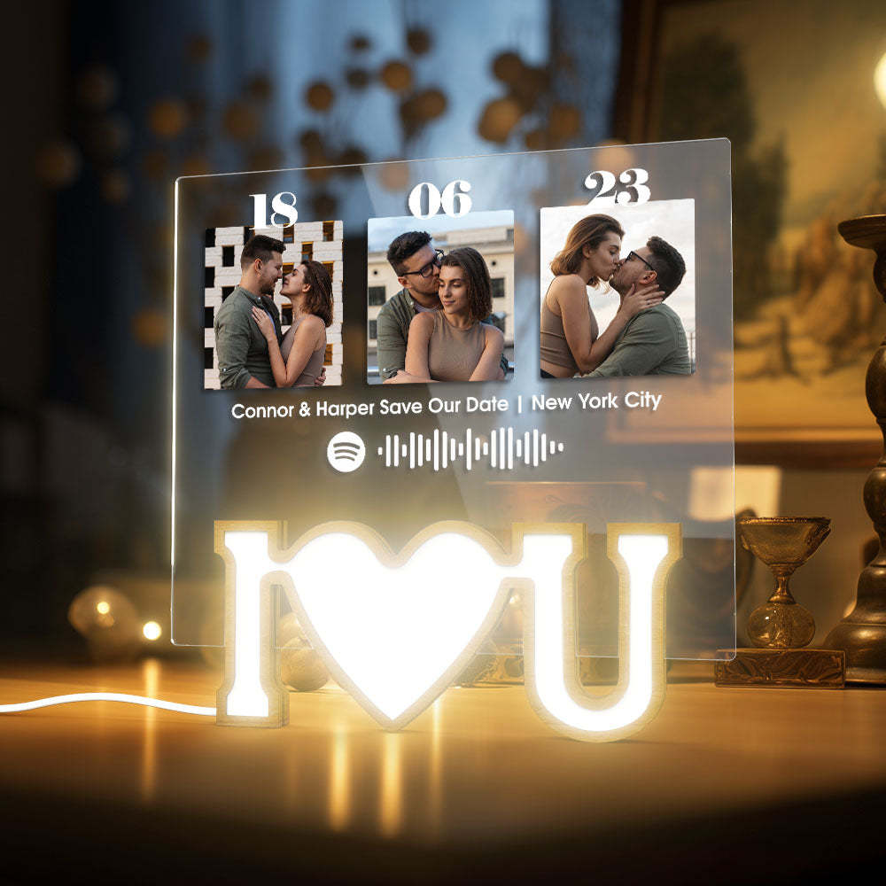 Valentine Gift Personalized Photo Plaque Custom Night Light LOVE Night Light Spotify Plaque Lamp with Spotify Code - Myphotowallet