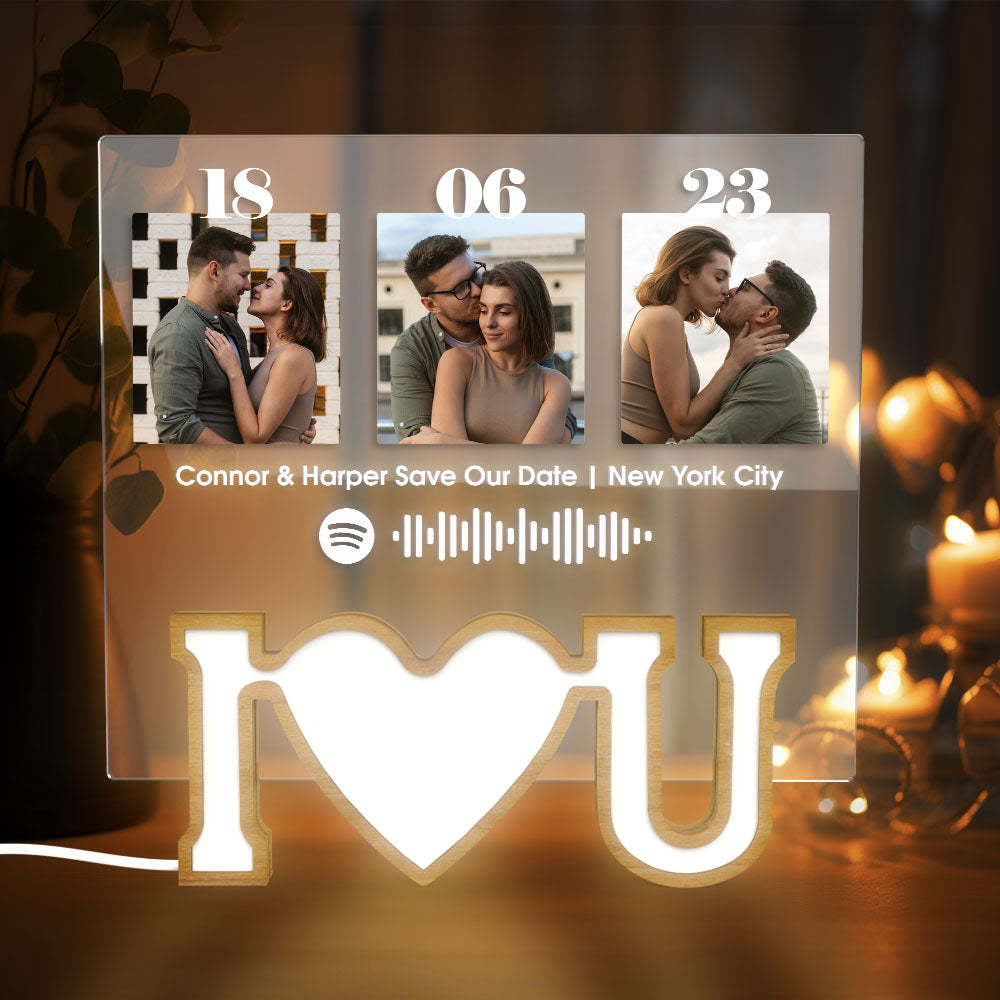 Valentine Gift Personalized Photo Plaque Custom Night Light LOVE Night Light Spotify Plaque Lamp with Spotify Code - Myphotowallet