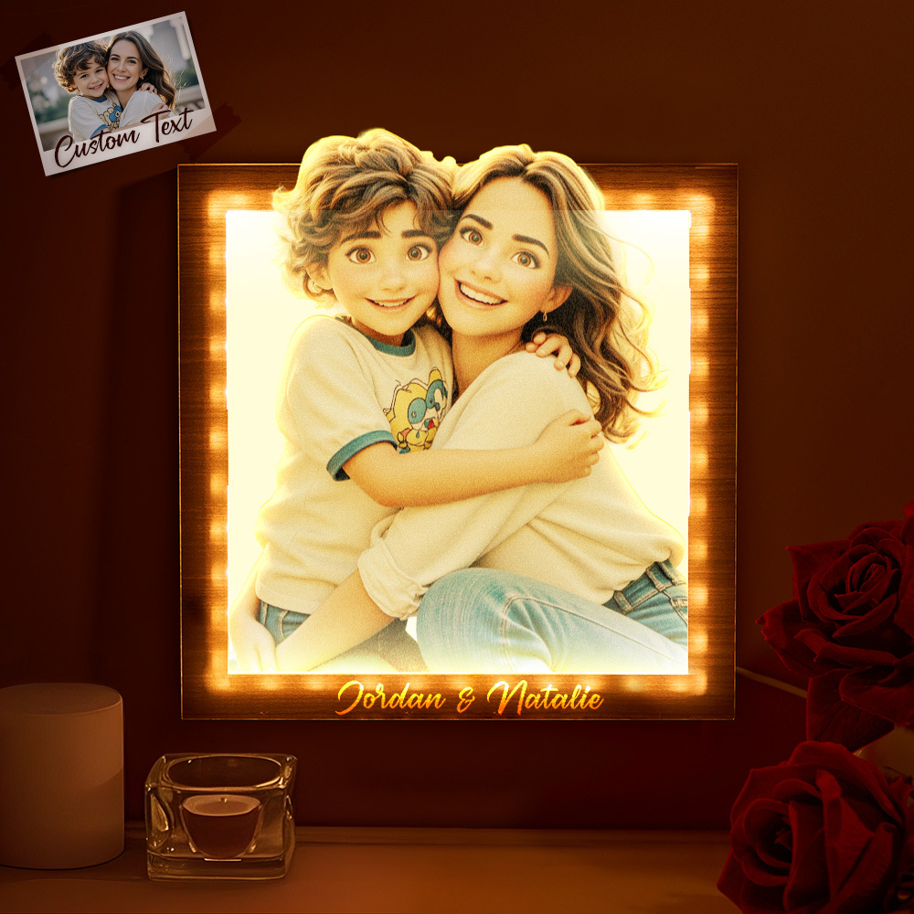 Mother's Day Gifts Custom Cartoon Photo Square Warm Light Photo Frame Lamp