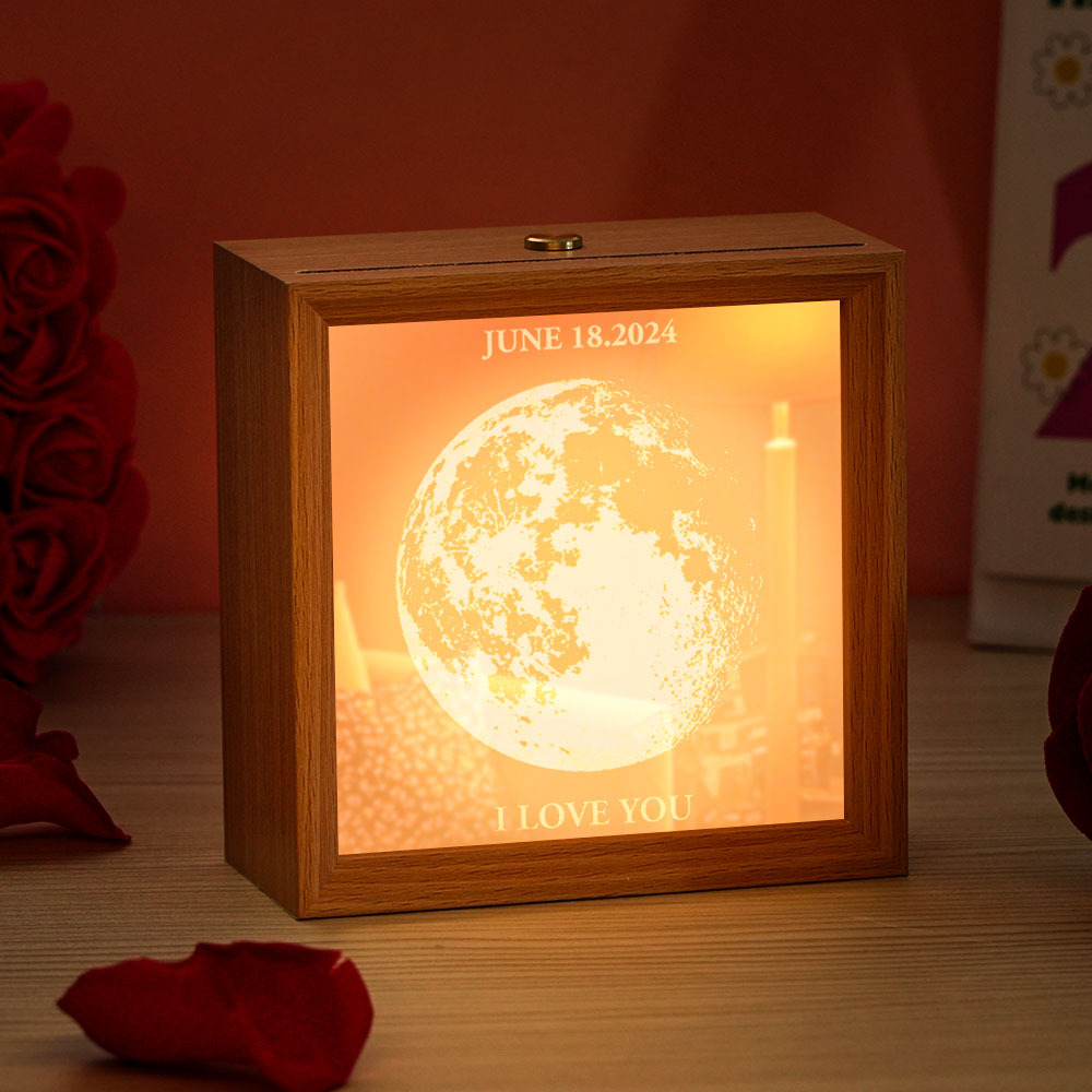 Custom Moon Phase and Text Lamp Wooden Frame Valentine's Gifts - myphotowallet