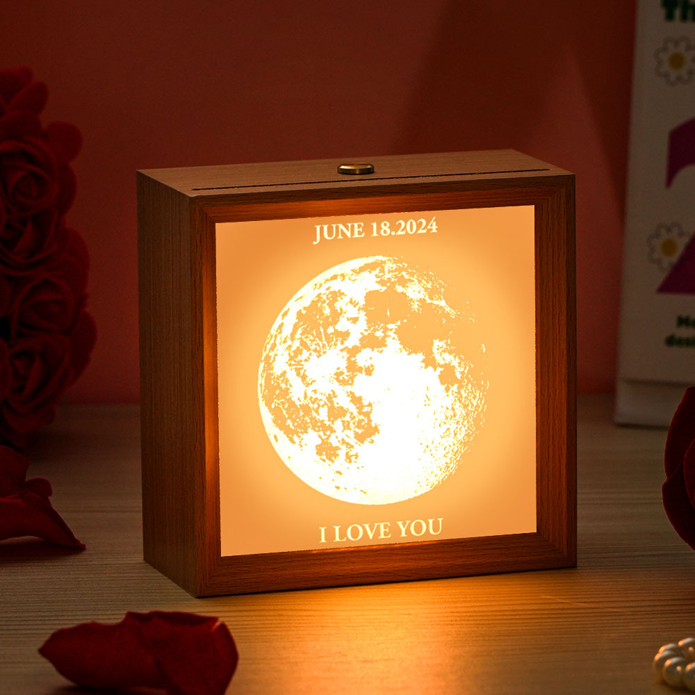 Custom Moon Phase and Text Lamp Wooden Frame Valentine's Gifts - myphotowallet