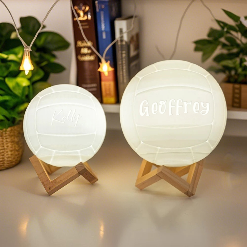 Personalized Name 3D Volleyball Night Light with Remote, Table Light Lamp with Wooden Base, Sports Decor for Room, Gift for Volleyball Lovers/Players - myphotowallet