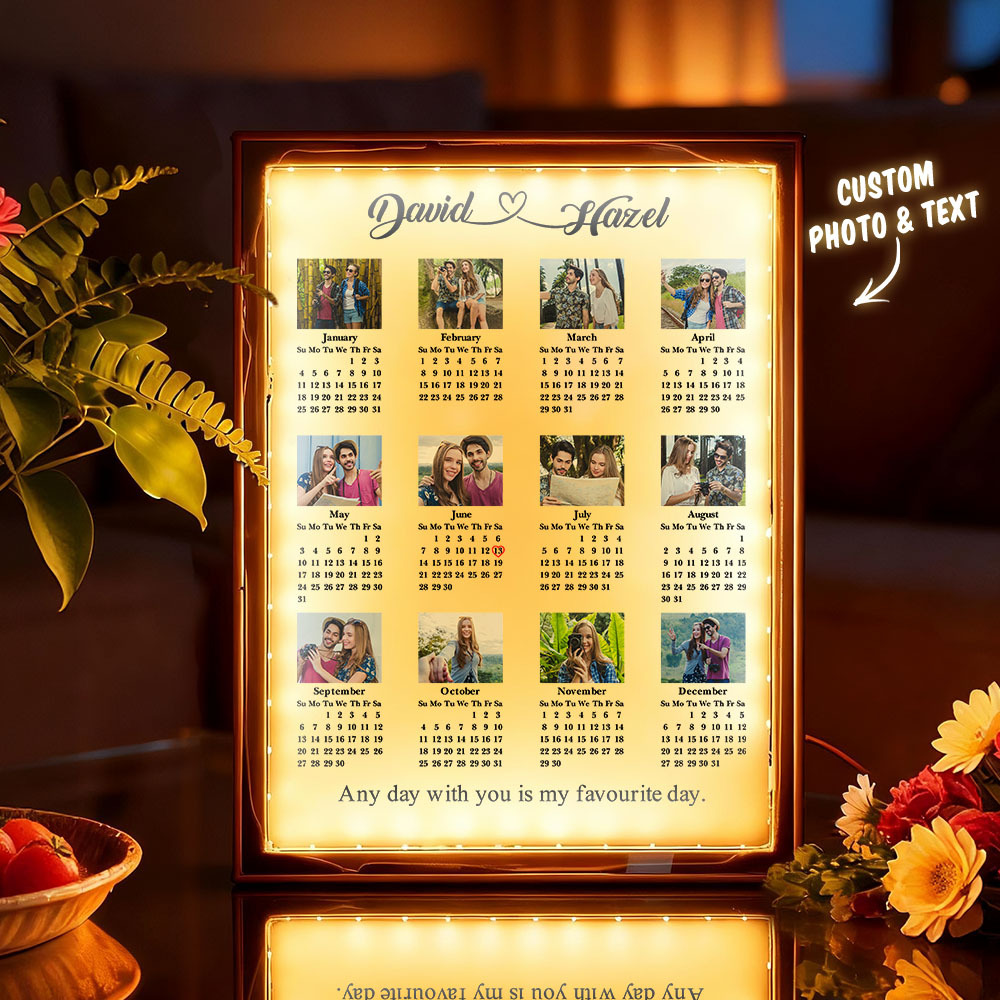 Personalized 2026 Calendar Mirror Light Box with Photo - 