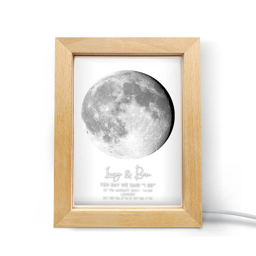 Custom Moon Phase Night Light Personalized Moon Phase Wooden Frame Light Gift - Myphotowallet