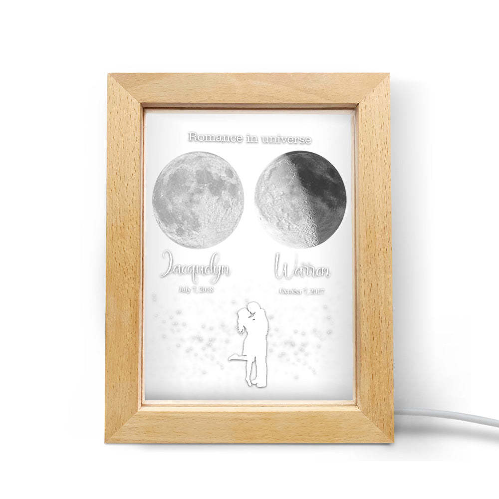 Custom Moon Phase Night Light Personalized Moon Phase Wooden Frame Light Gift - Myphotowallet