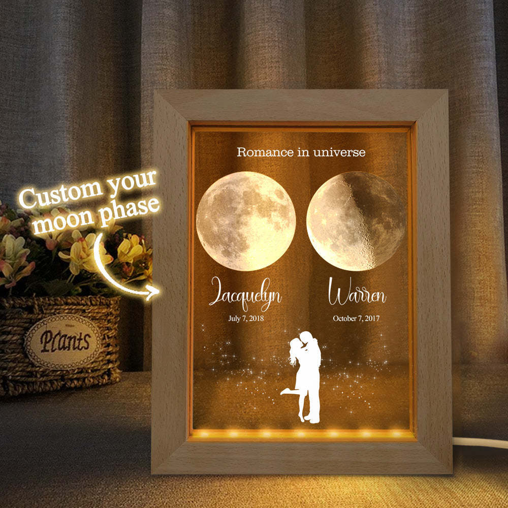Custom Moon Phase Night Light Personalized Moon Phase Wooden Frame Light Gift - Myphotowallet