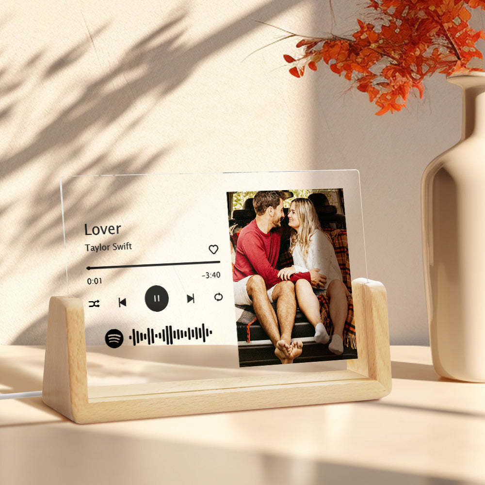 Custom Spotify Plaque Night Light Personalized Photo Acrylic Song Plaque Lamp with Spotify Code First Anniversary Gift