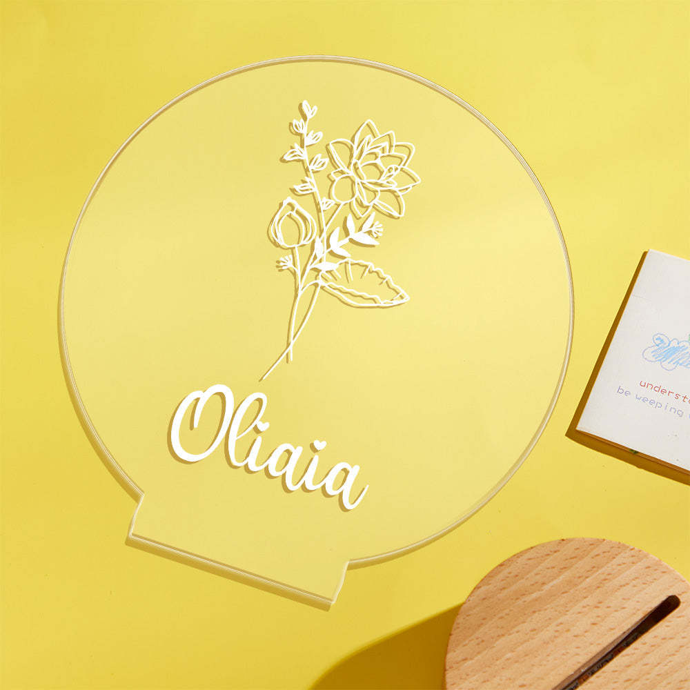 Personalized Name Birthflower Acrylic Night Light Gifts for Mother's Day - Myphotowallet