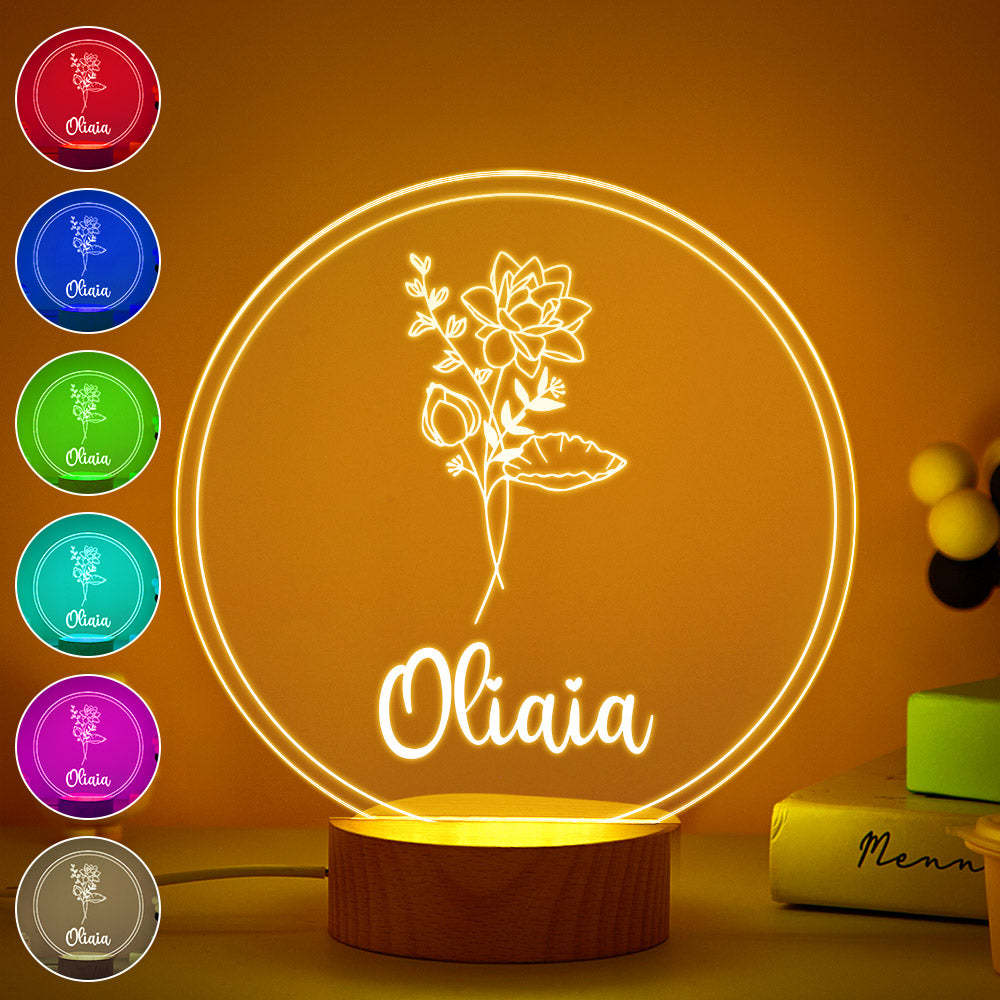 Personalized Name Birthflower Acrylic Night Light Gifts for Mother's Day - Myphotowallet