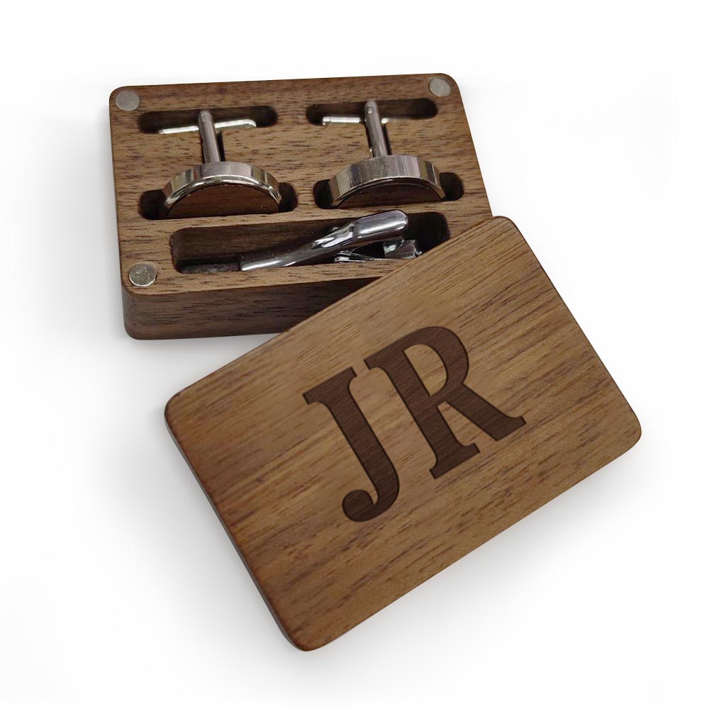 Personalized Cufflinks Set With Wooden Box Groomsmen Gift