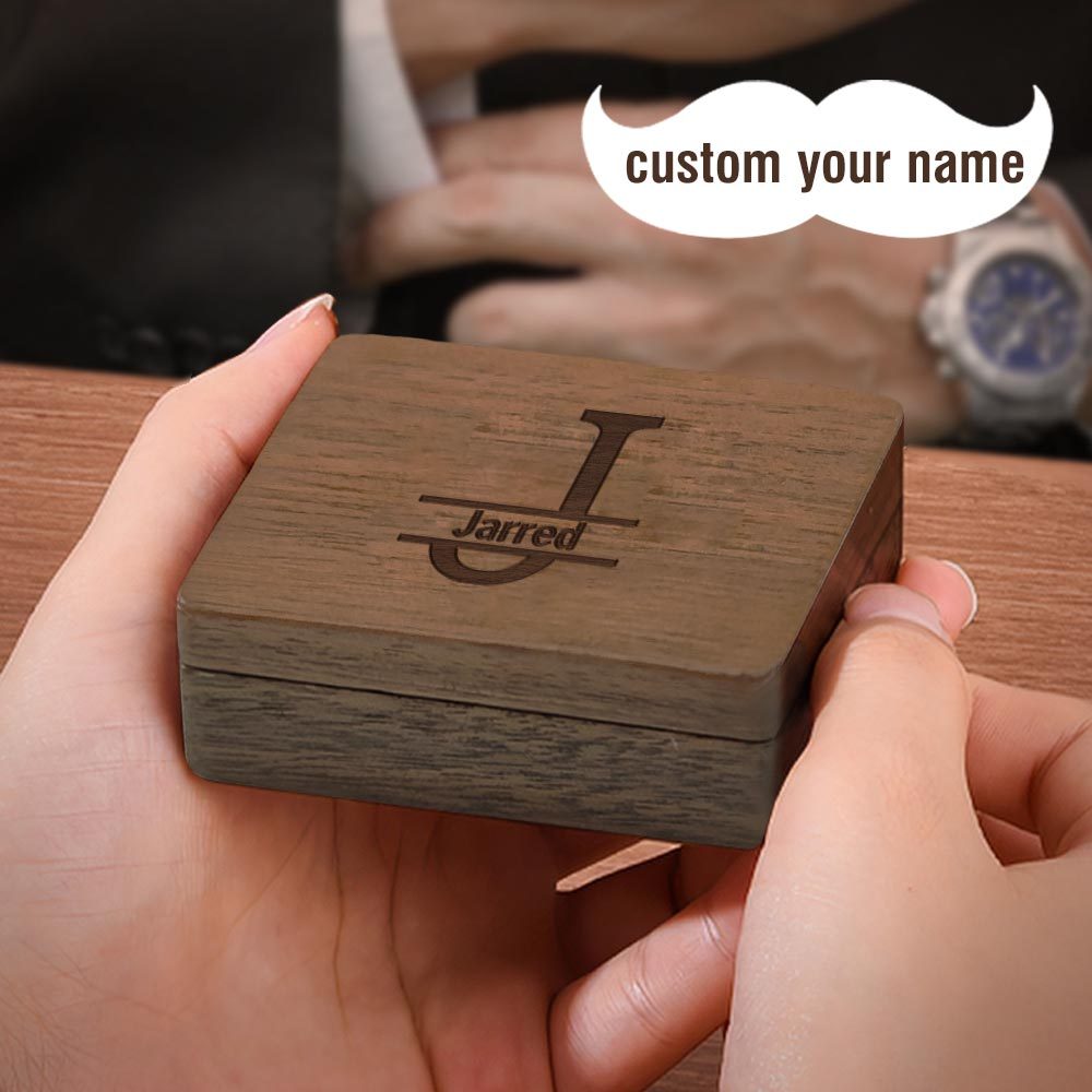 Personalized Name Cufflinks Set With Wooden Box Groomsmen Gift