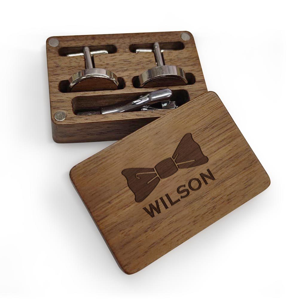 Custom Name Cufflinks Set Personalized Cufflinks Set With Wooden Box Groomsmen Gift