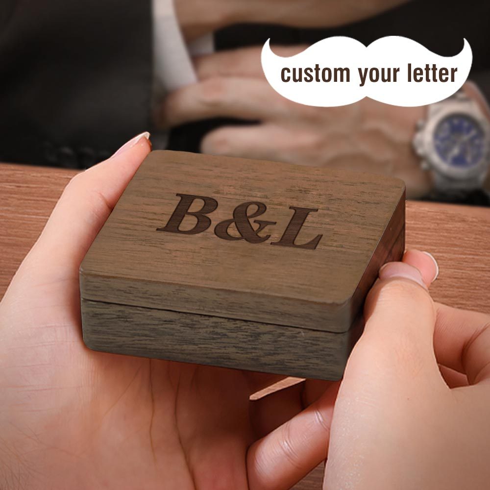 Personalized Initial Cufflinks Set With Wooden Box Groomsmen Gift