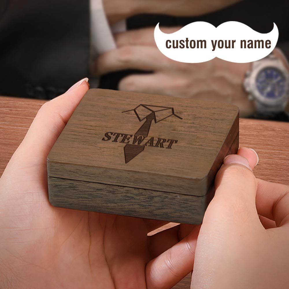 Personalized Name Cufflinks Set With Wooden Box Custom Cufflinks Set Groomsmen Gift