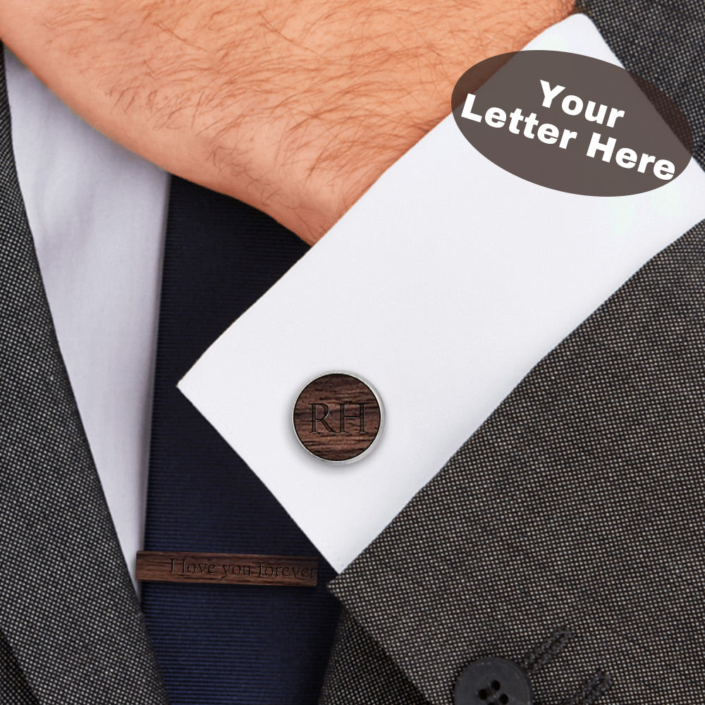 Custom Letter Cufflinks Set Personalized Cufflinks Set with Wooden Box Father's Day Gift for Dad