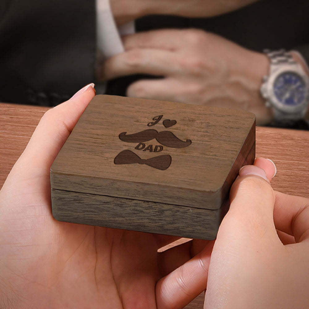 Custom Letter Cufflinks Set Personalized Cufflinks Set with Beard Wooden Box Father's Day Gift for Dad