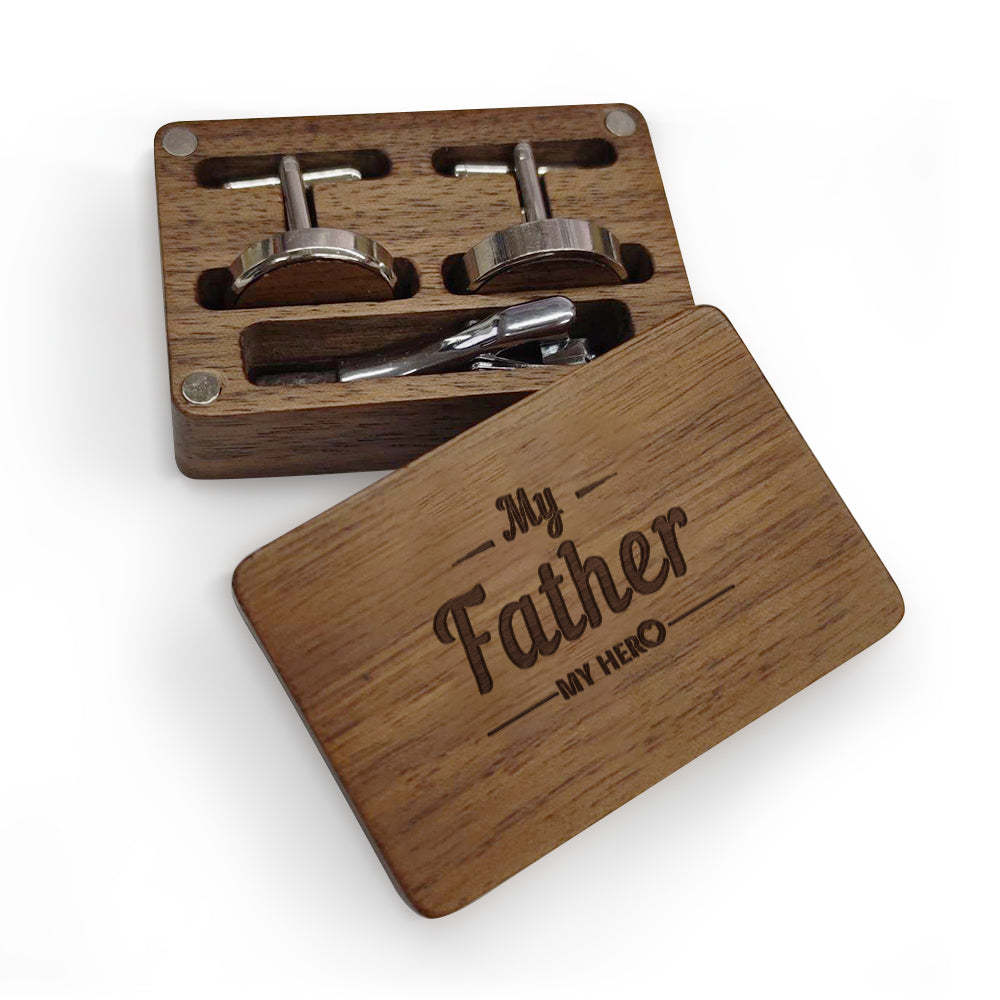 Custom Letter Cufflinks Set Personalized Cufflinks Set with Hero Wooden Box Father's Day Gift for Dad