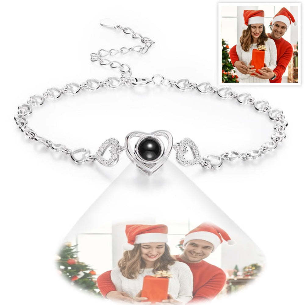 Custom Photo Projection Heart Link Bracelet Personalized Sterling Silver Bracelet Christmas Gift - 